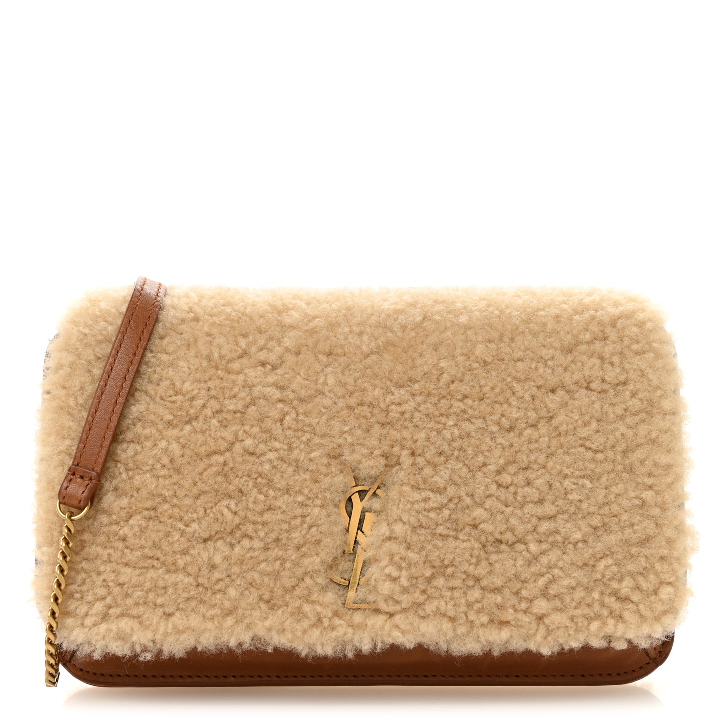 Shearling Monogram Phone Holder Crossbody Brown