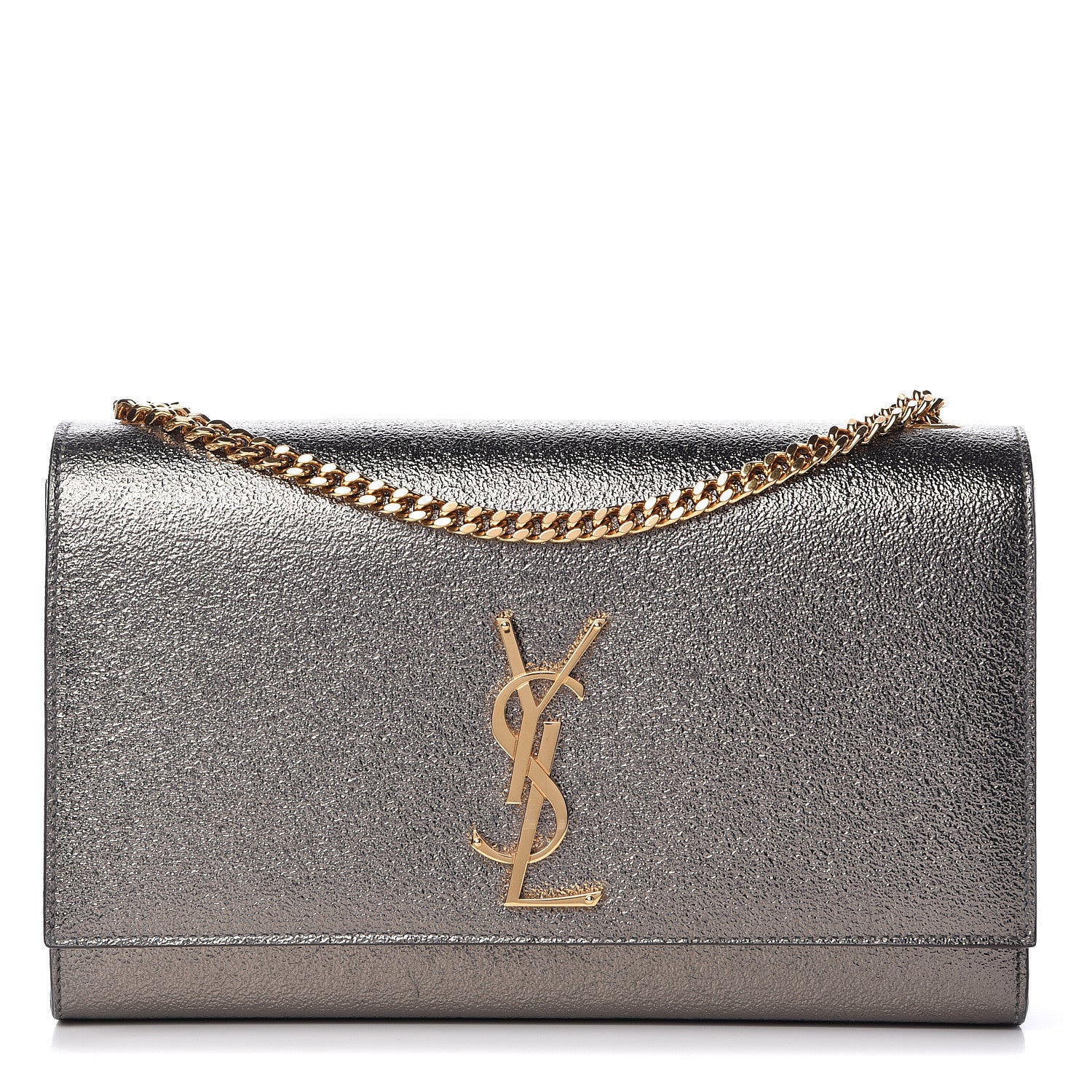 Saint Laurent Metallic Grain De Poudre Medium Classic Monogram Kate Satchel Grey 1 of 12