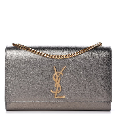 Saint Laurent Metallic Grain De Poudre Medium Classic Monogram Kate Satchel Grey 1 of 12