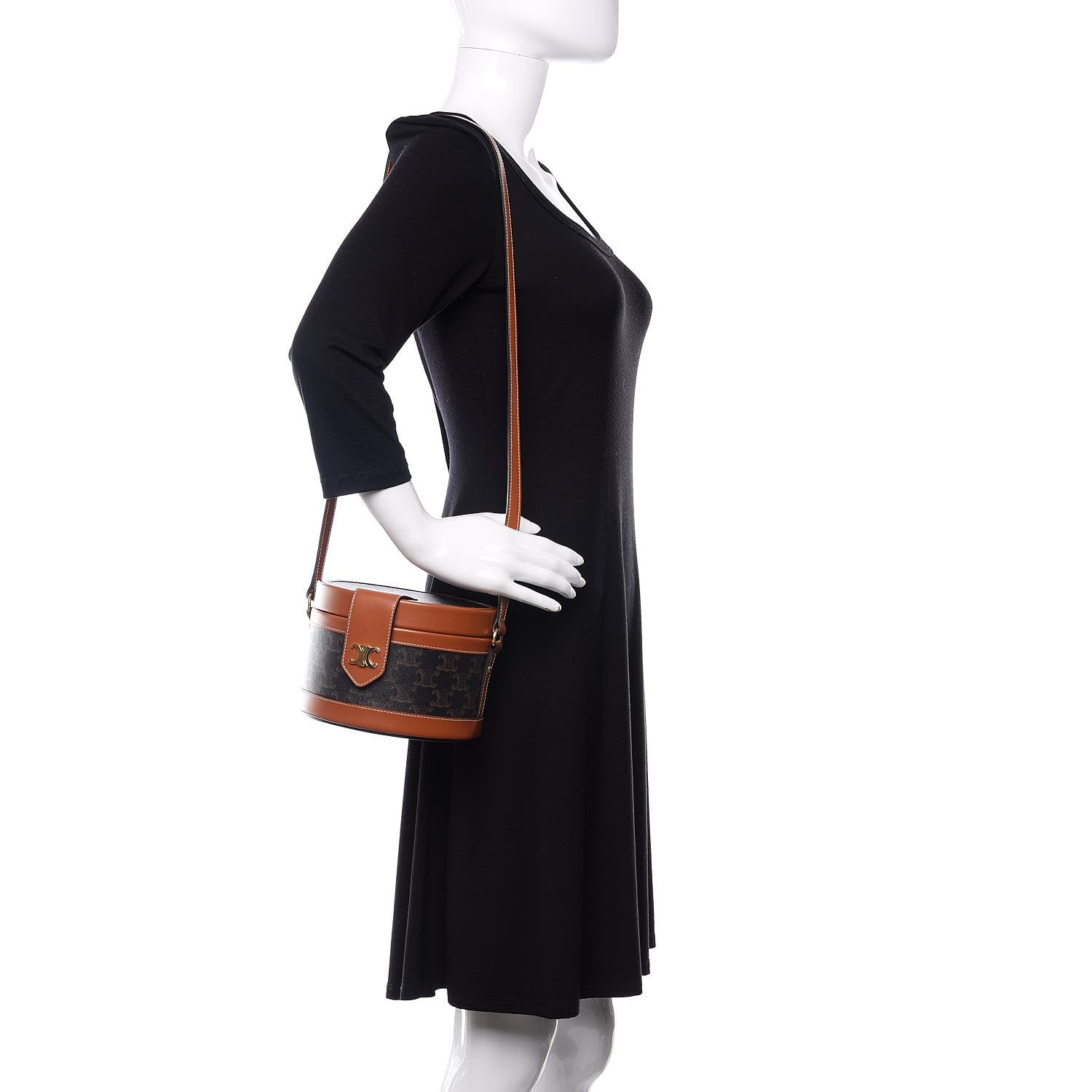 Celine Calfskin Triomphe Canvas Medium Tambour Bag Tan 2 of 10
