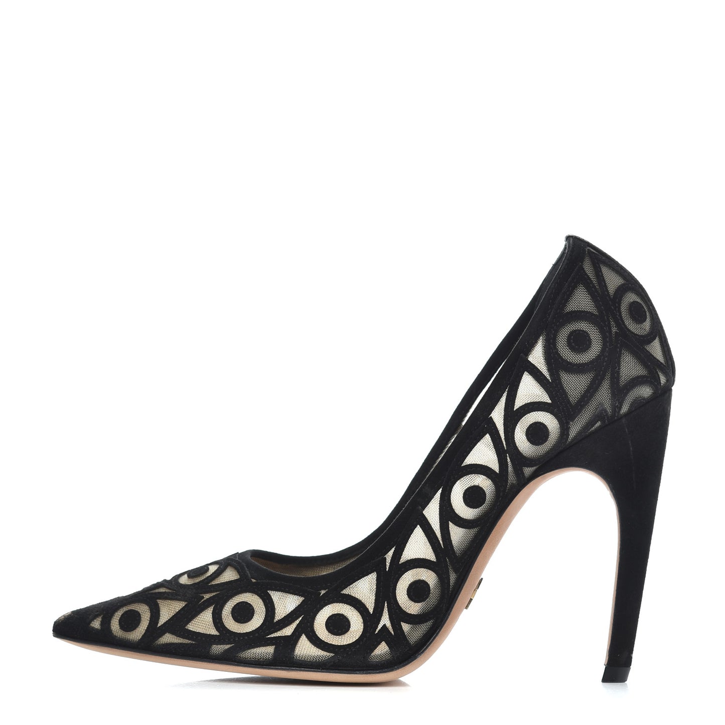 Suede Mesh Eye Embroidered D-Choc Pumps 38 Black