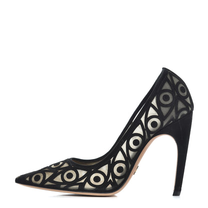 Christian Dior Suede Mesh Eye Embroidered D-Choc Pumps 38 Black 1 of 17