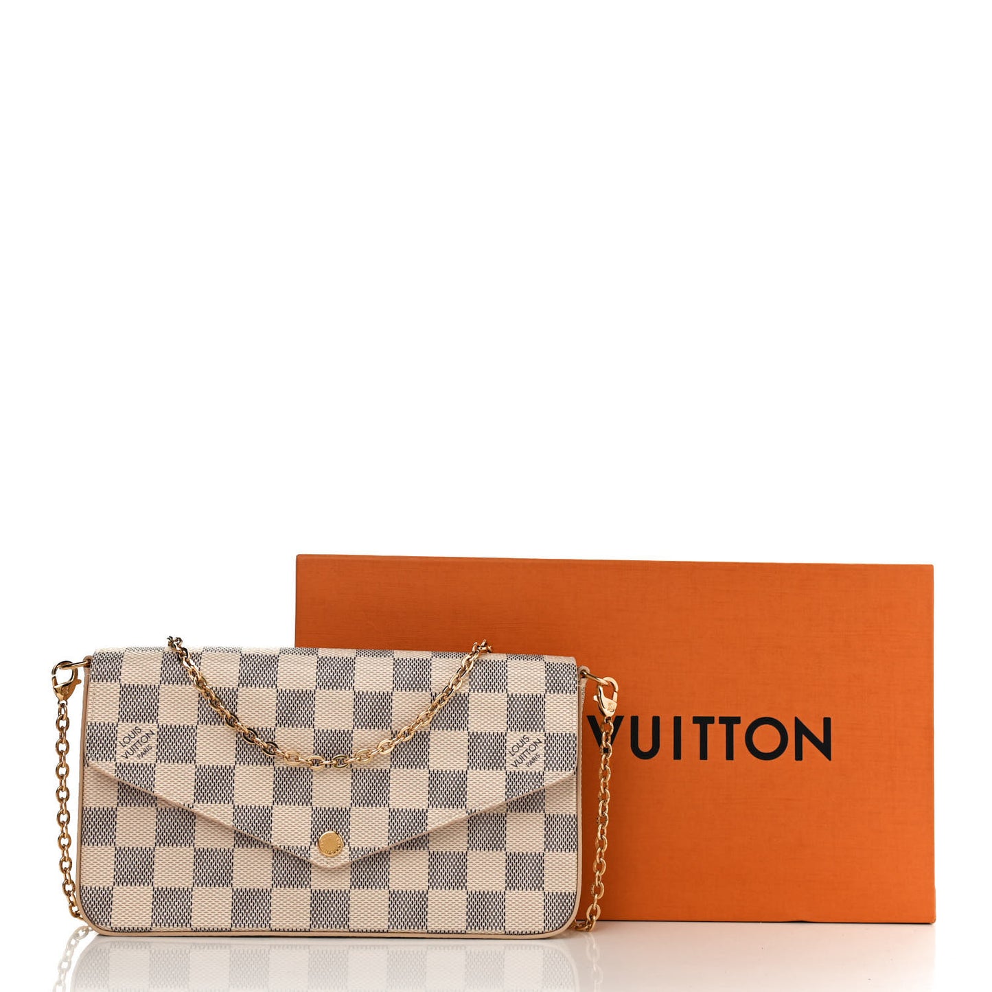 Damier Azur Pochette Felicie Chain Wallet Rose Ballerine