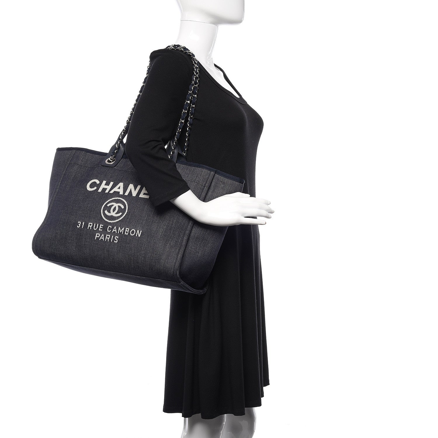 Chanel Denim Large Deauville Tote Dark Blue 2 of 13
