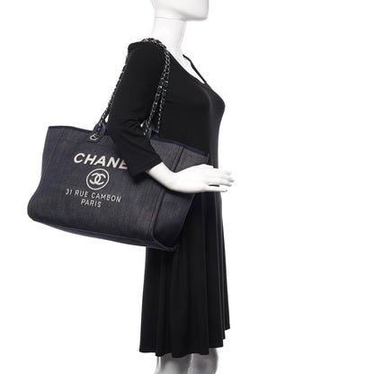 Chanel Denim Large Deauville Tote Dark Blue 2 of 13