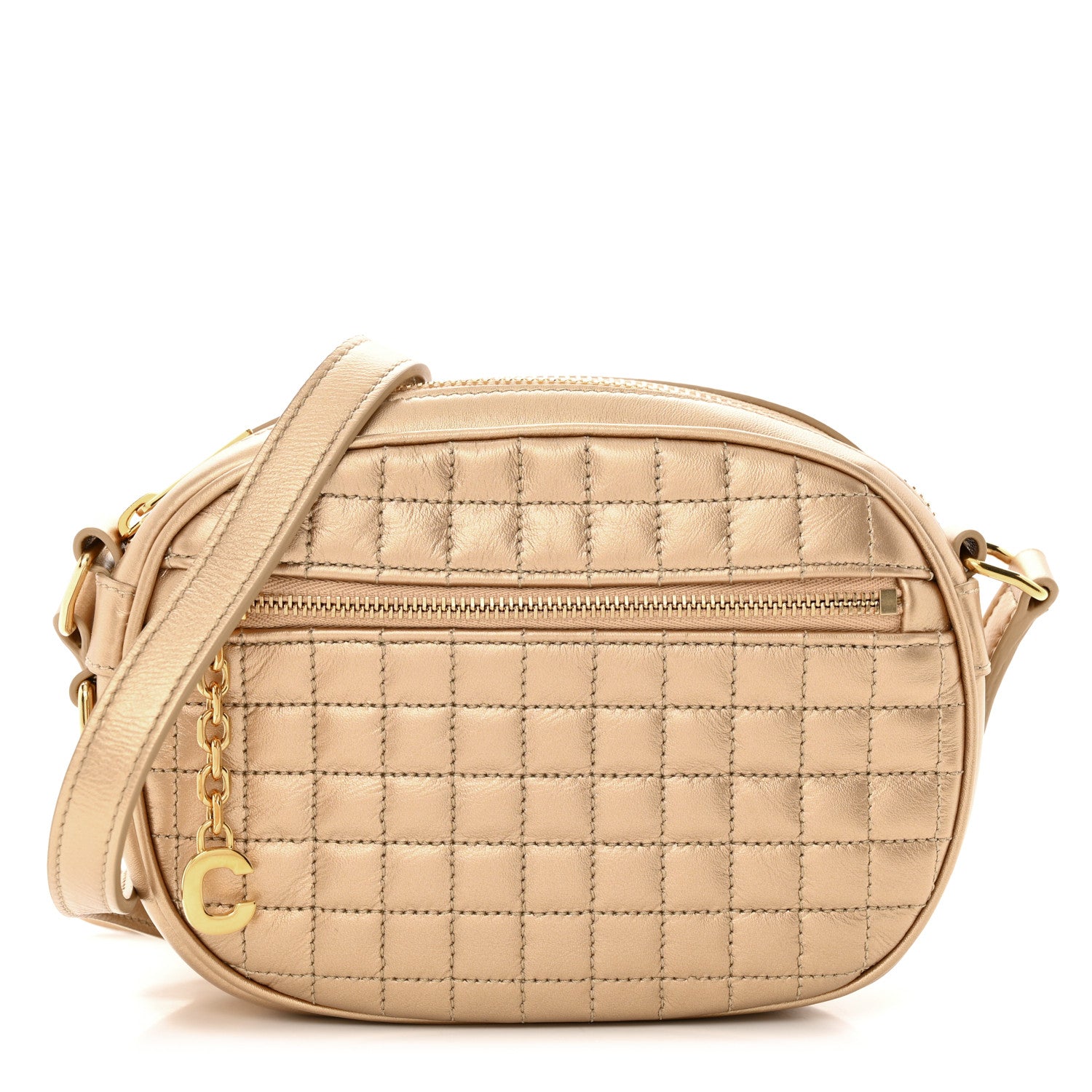 Celine Laminated Calfskin Quilted Small C Charm Bag Gold 1 of 13