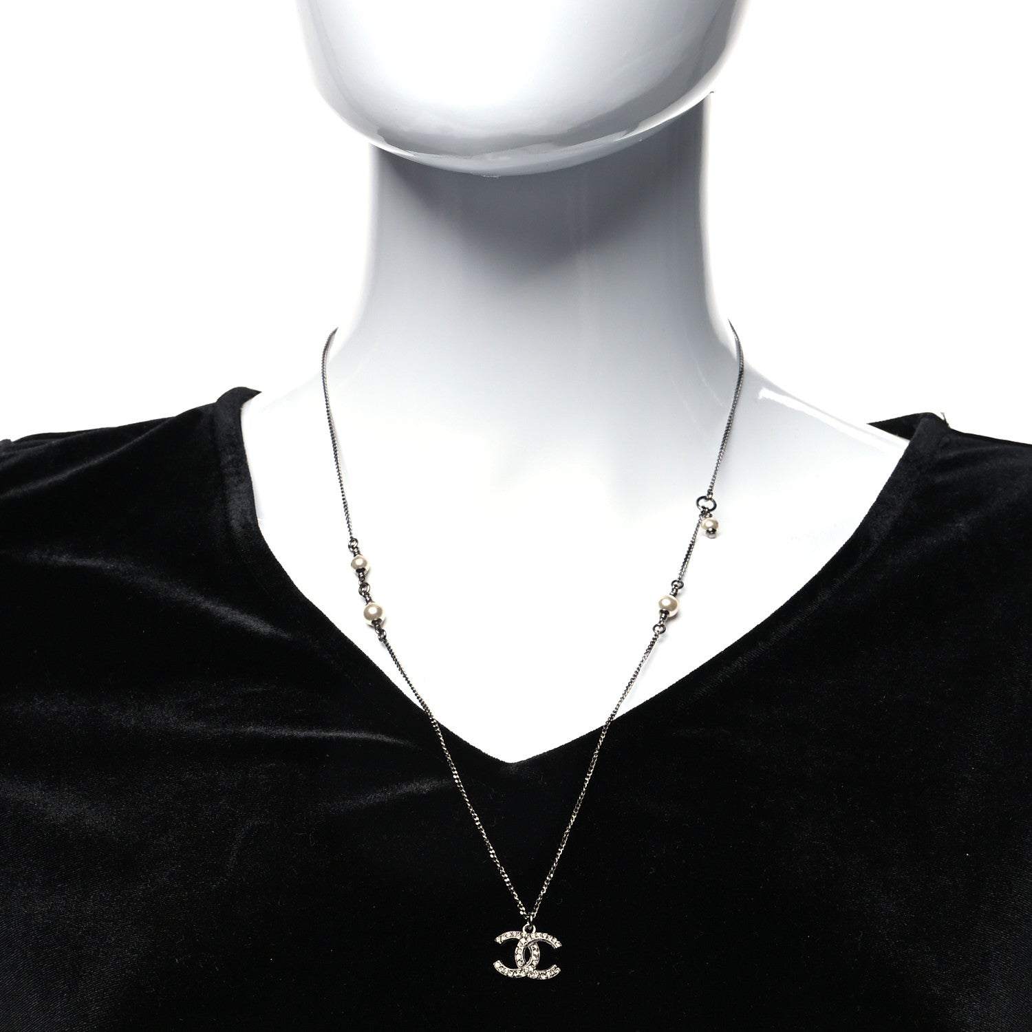 Chanel Ruthenium Crystal Pearl CC Pendant Necklace 1 of 5