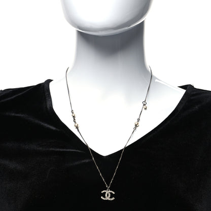 Chanel Ruthenium Crystal Pearl CC Pendant Necklace 1 of 5