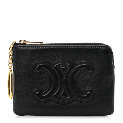 Celine Smooth Calfskin Cuir Triomphe Coin and Card Pouch With Hook Black 1 of 6