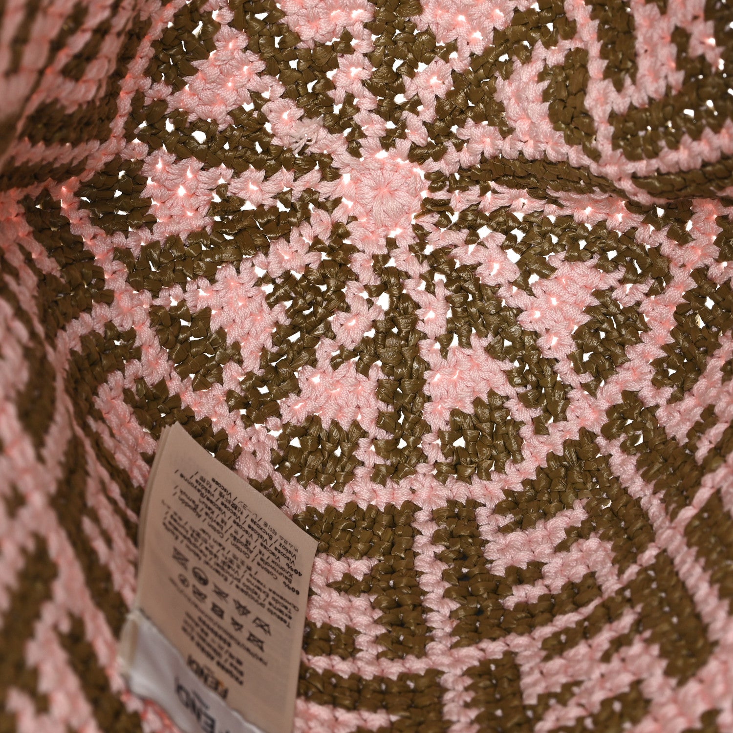 Fendi Cotton Rayon FF Woven Bucket Hat S/M Pink Khaki 7 of 8