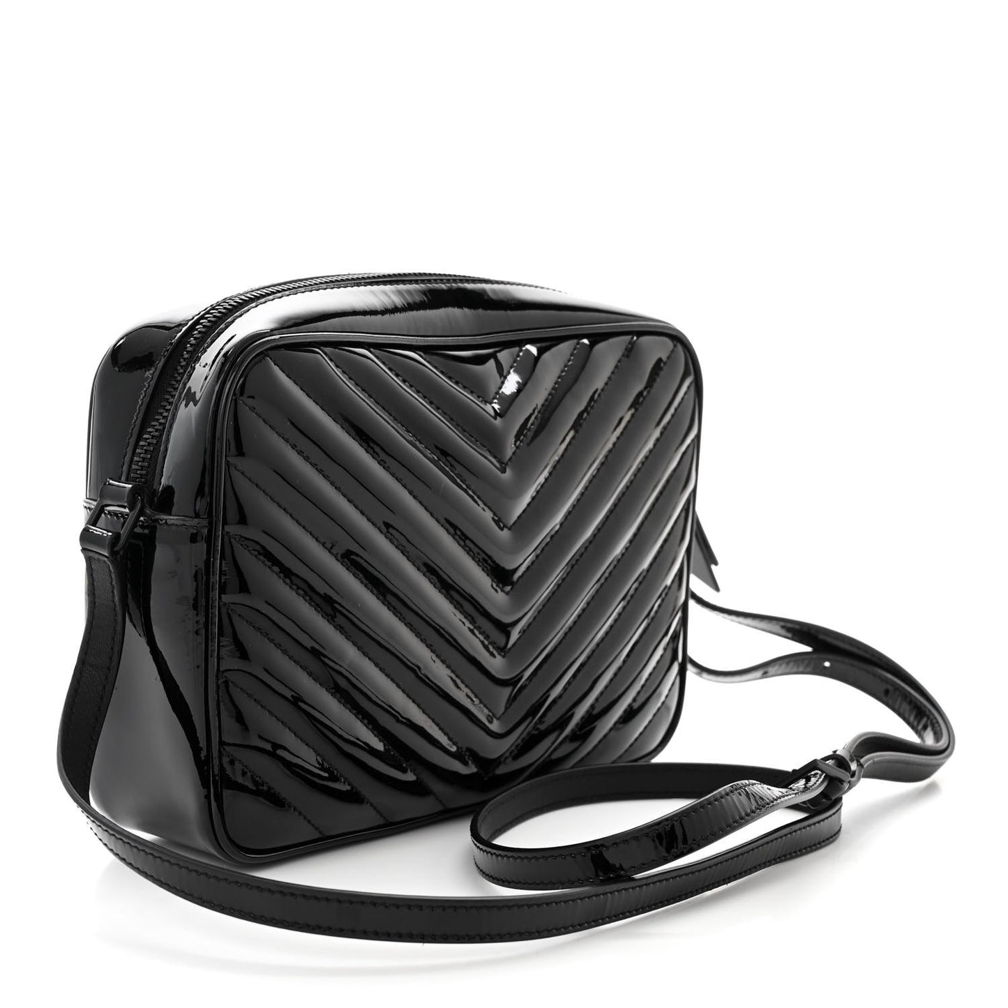 Patent Calfskin Matelasse Monogram Lou Camera Bag Black