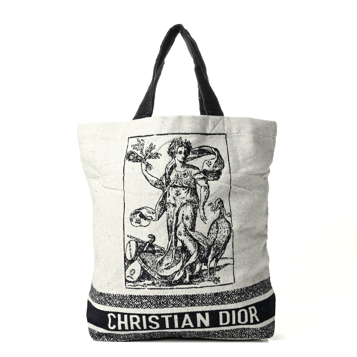 Christian Dior Canvas Print Cruise Tote Ivory Black 1 of 6