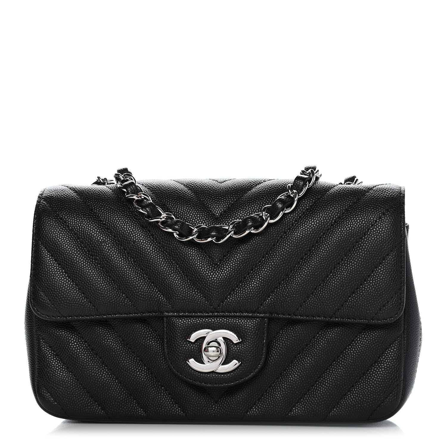 Chanel Caviar Chevron Quilted Mini Rectangular Flap Black 1 of 11