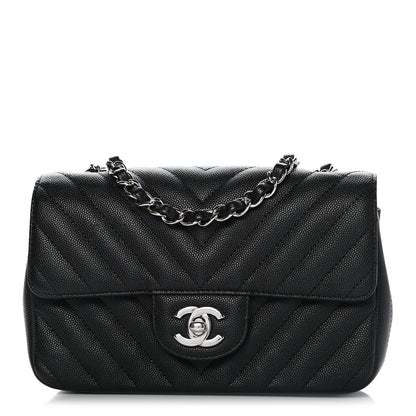 Chanel Caviar Chevron Quilted Mini Rectangular Flap Black 1 of 11