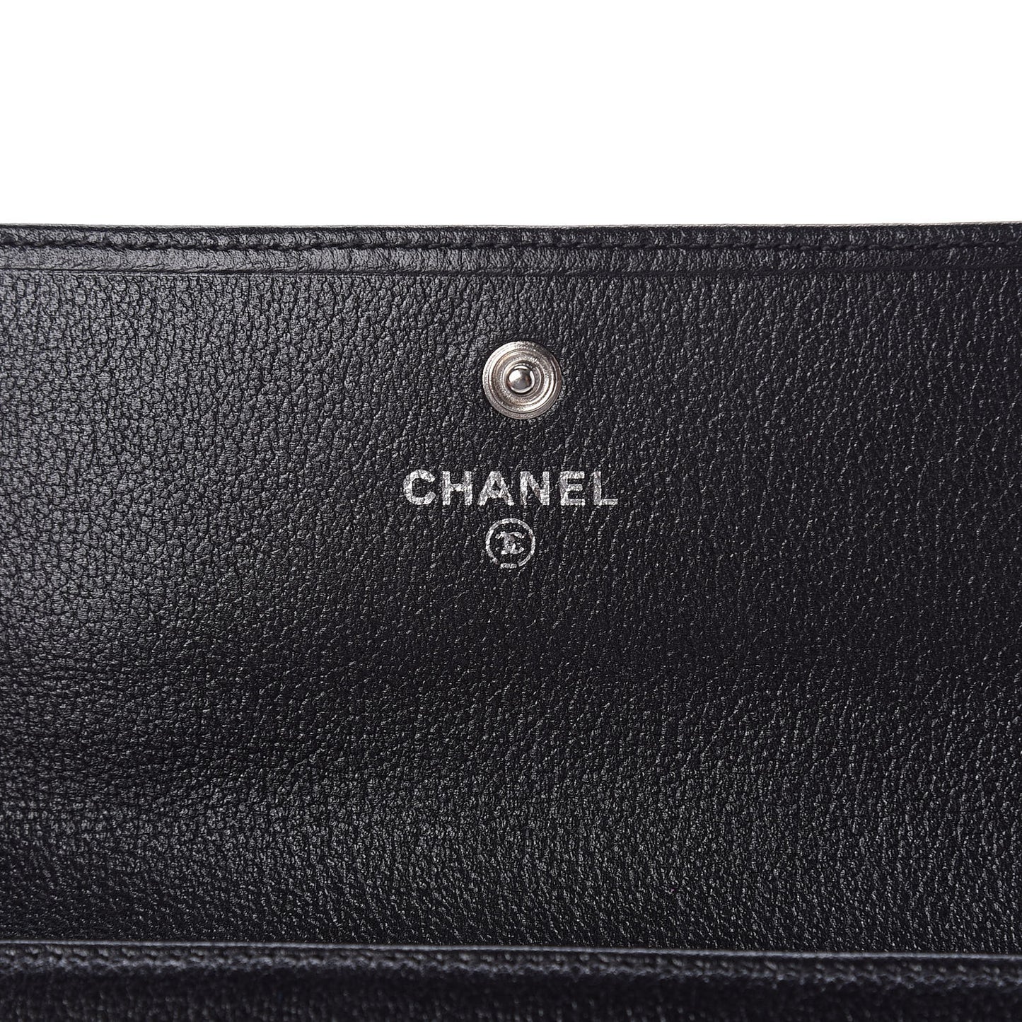 Goatskin Camellia Embossed Flap Wallet Black
