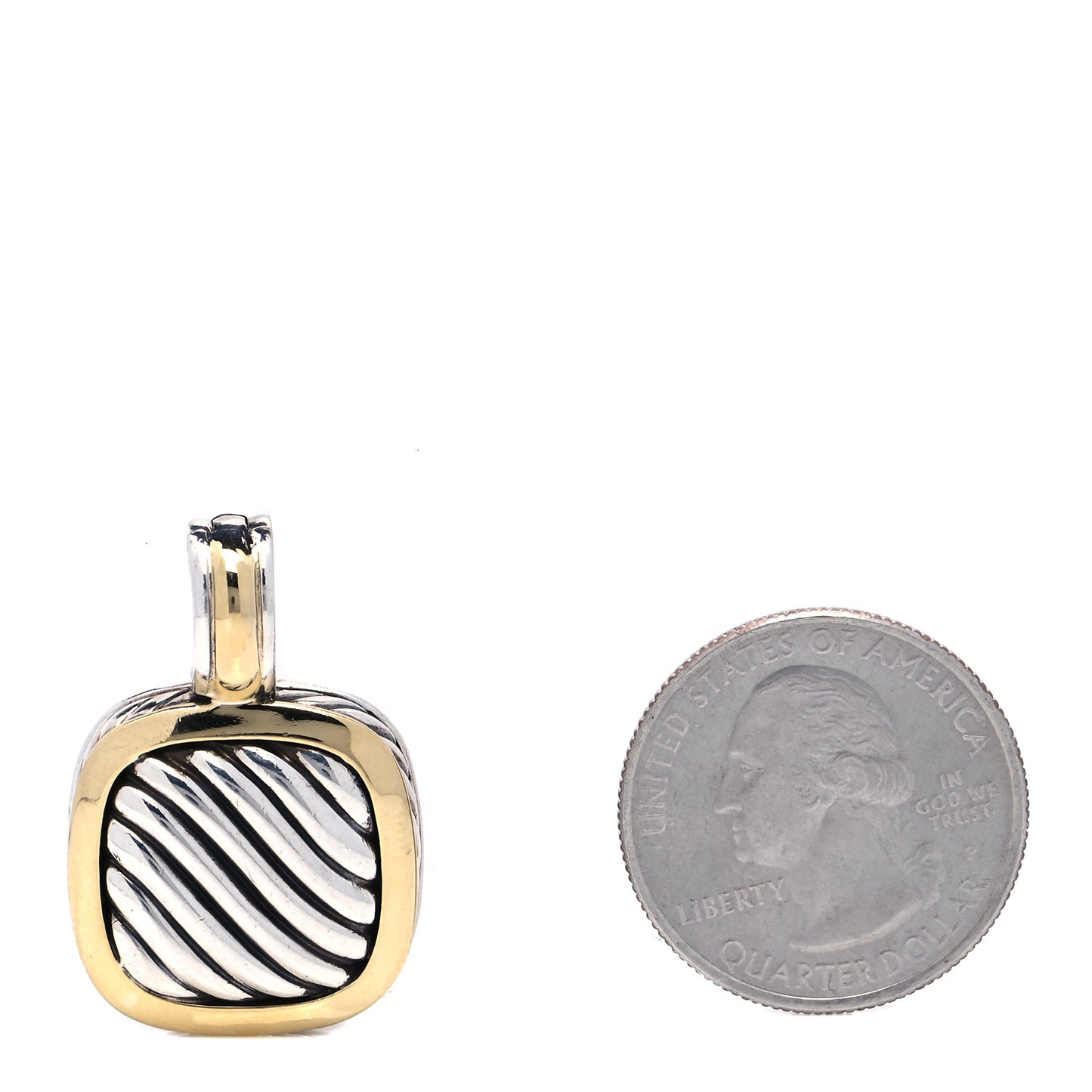 Sterling Silver 18K Yellow Gold 16mm Sculpted Cable Enhancer Pendant