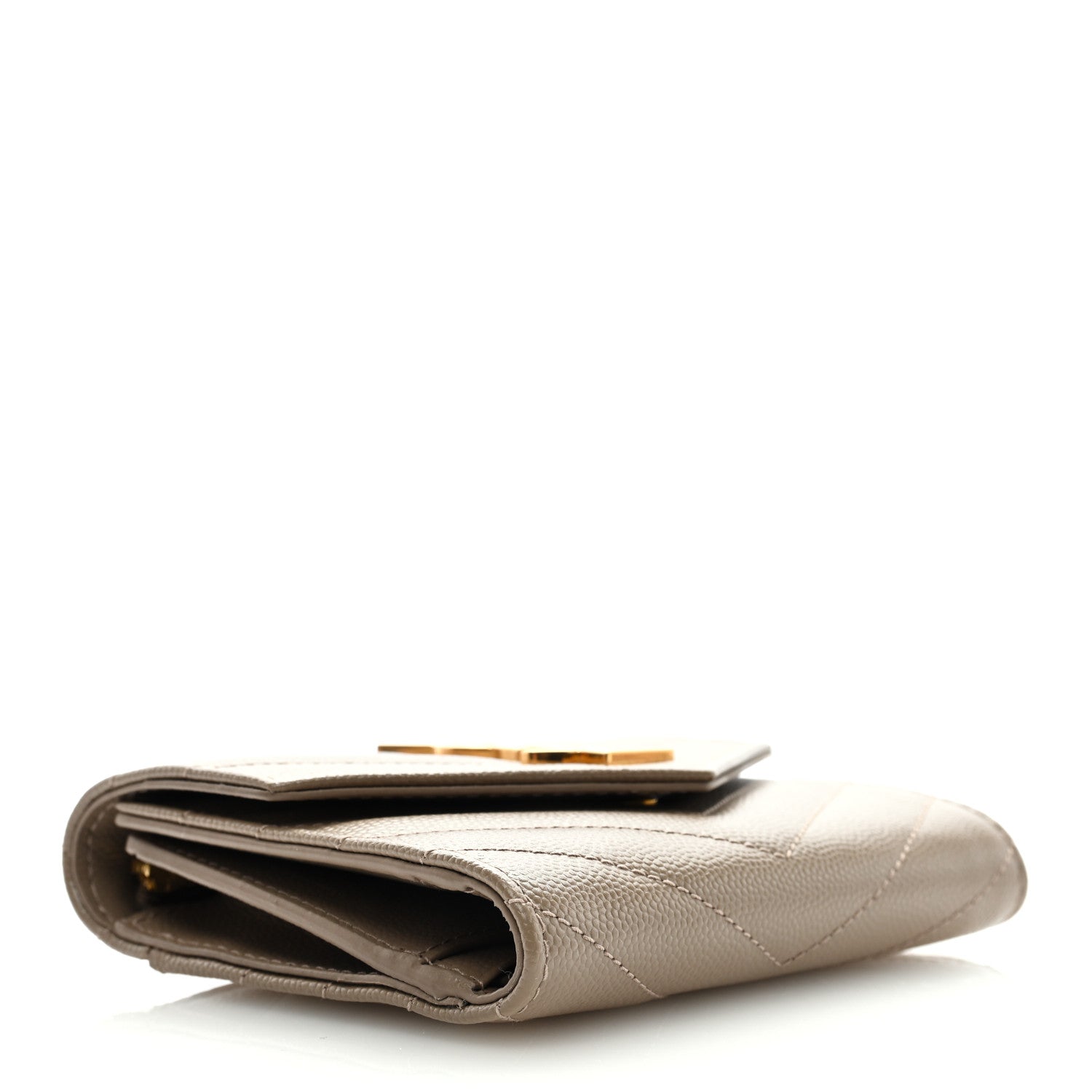 Saint Laurent Grain De Poudre Matelasse Chevron Monogram Compact Tri Fold Wallet Light Taupe 4 of 6