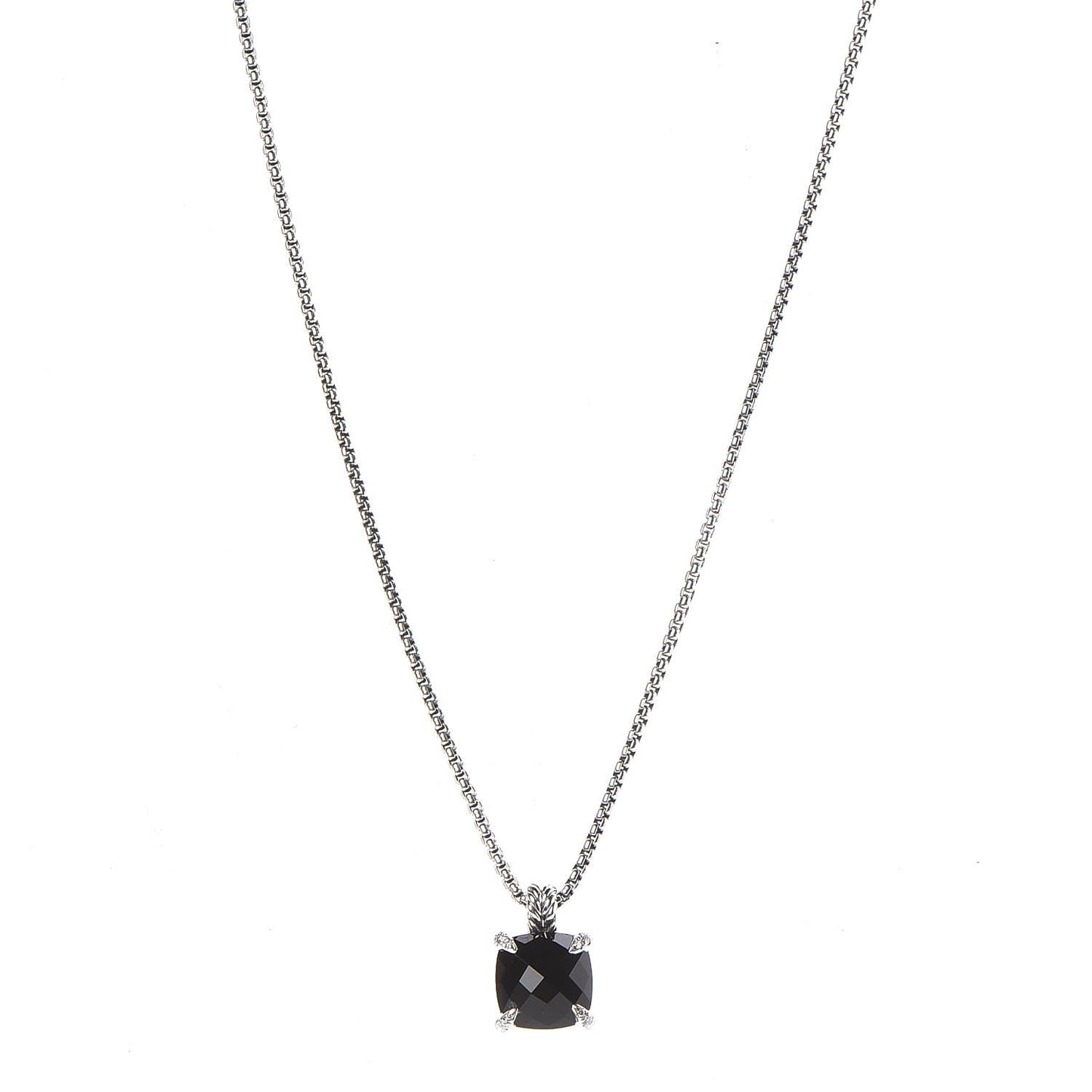 Sterling Silver Diamond Black Onyx 11mm Chatelaine Pendant Necklace
