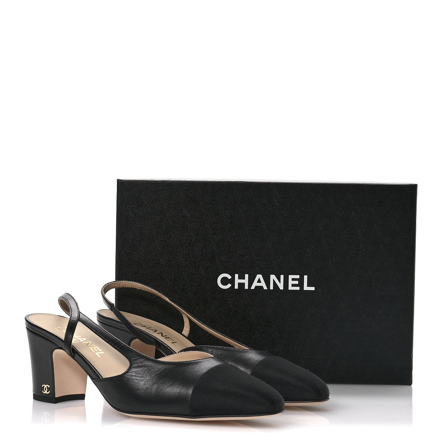 Goatskin Grosgrain Cap Toe CC Slingback Pumps 41 Black