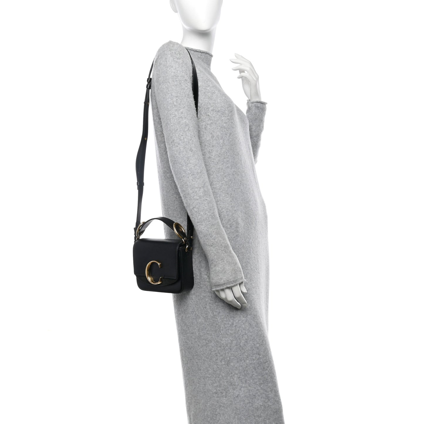 Shiny Calfskin Suede Mini C Double Carry Black