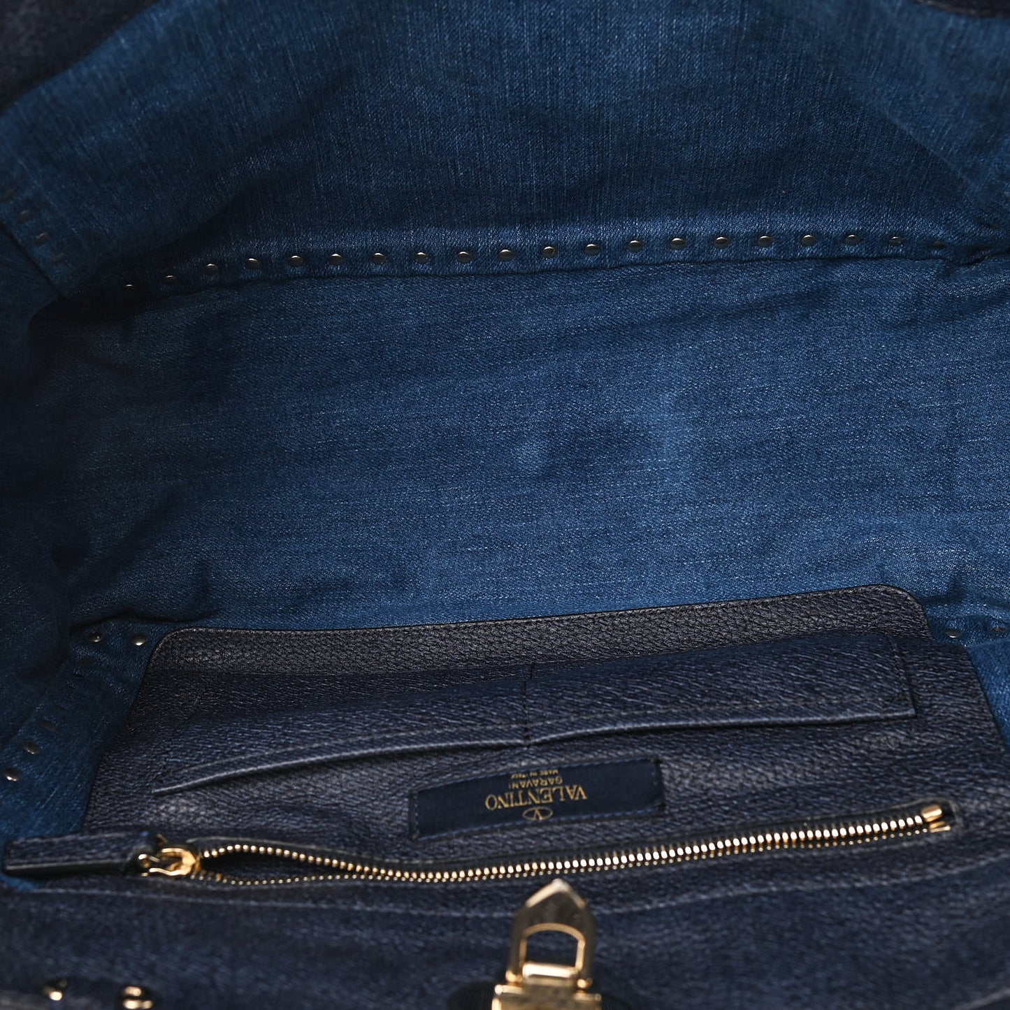 Denim Butterfly Embroidered Medium Rockstud Tote Light Denim Multicolor