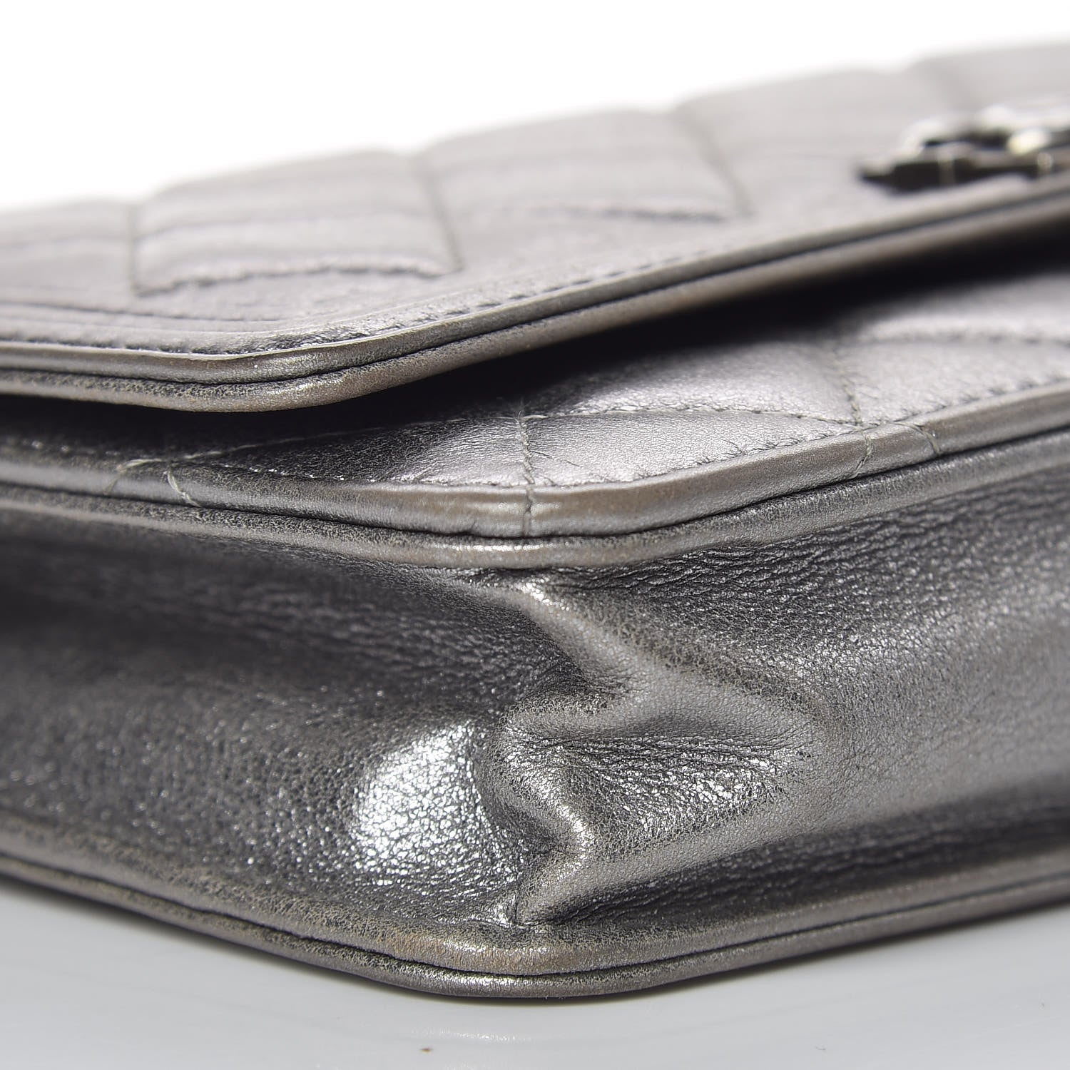 Chanel Metallic Calfskin Quilted Boy Wallet On Chain WOC Silver 9 of 16