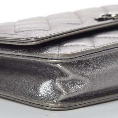 Chanel Metallic Calfskin Quilted Boy Wallet On Chain WOC Silver 9 of 16
