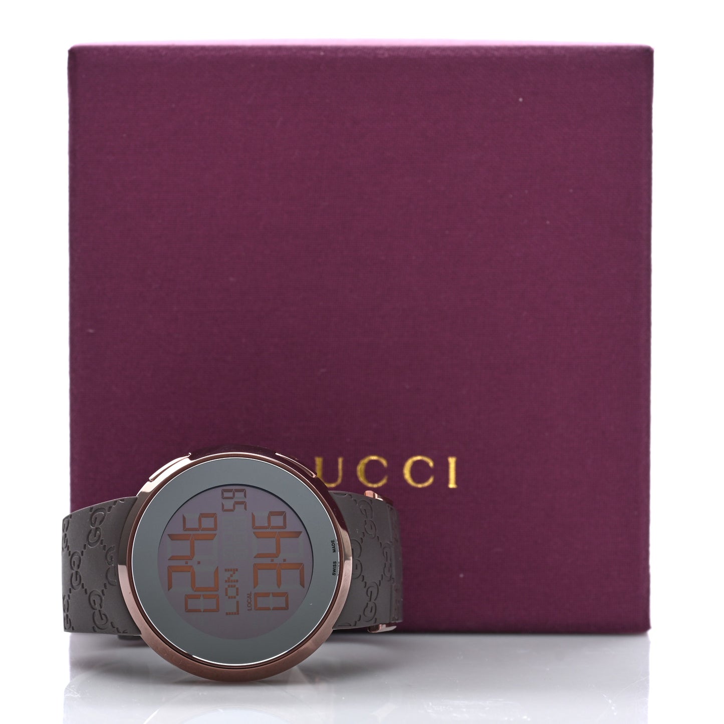 Stainless Steel Rubber 45mm Digital I-Gucci Watch Brown