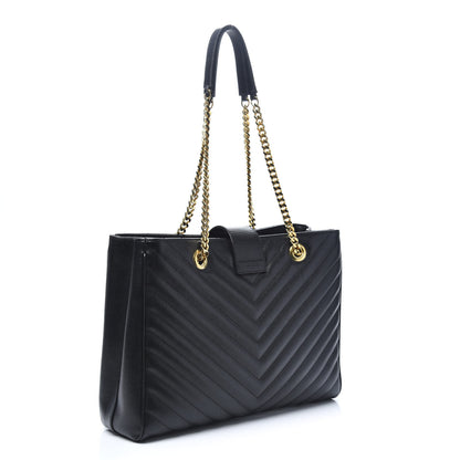 Saint Laurent Grain De Poudre Matelasse Chevron Monogram Shopping Bag Black 3 of 9