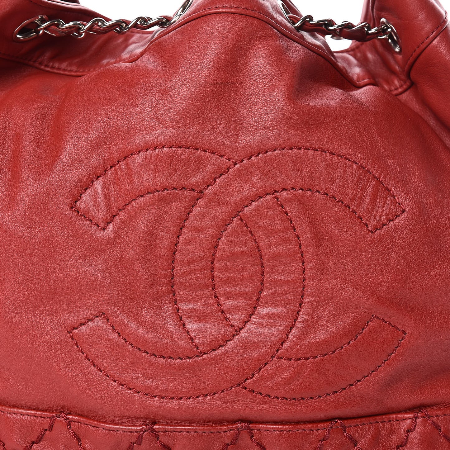 Calfskin Drawstring CC Bucket Bag Red