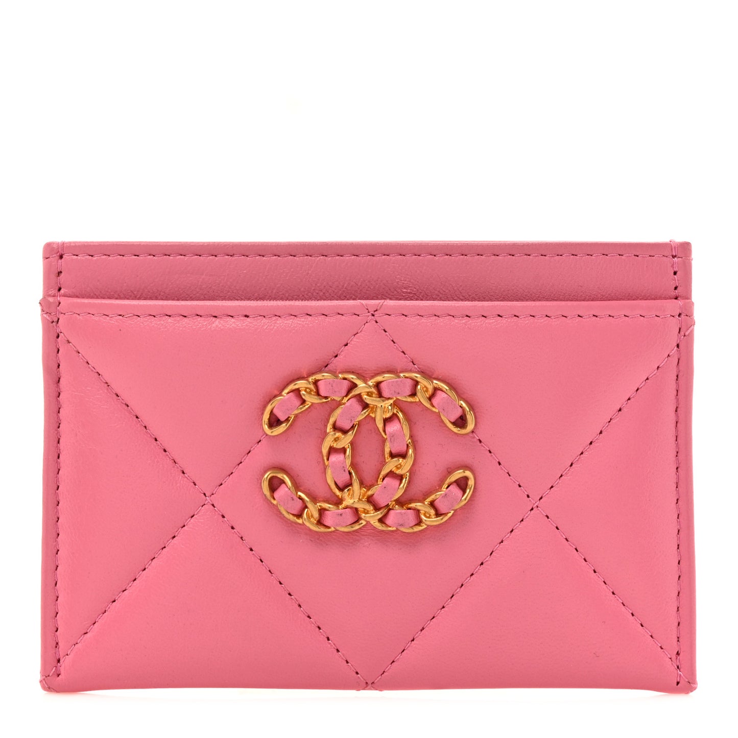 Lambskin Quilted Chanel 19 Card Holder Pink