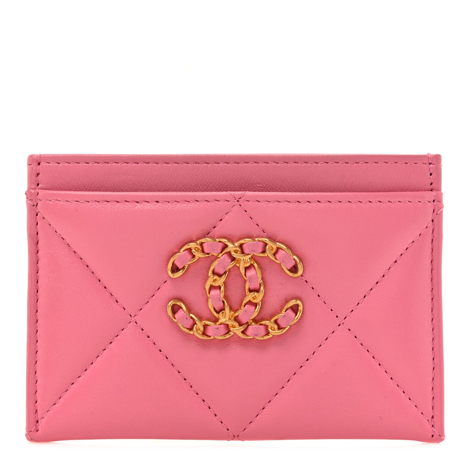 Chanel Lambskin Quilted Chanel 19 Card Holder Pink 1 of 11