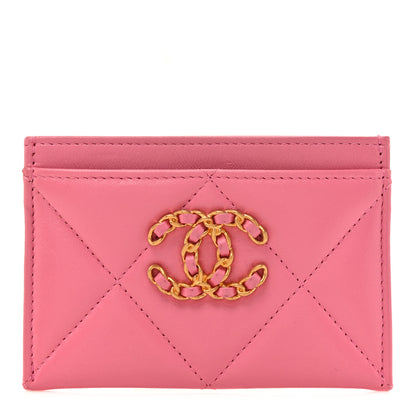 Chanel Lambskin Quilted Chanel 19 Card Holder Pink 1 of 11
