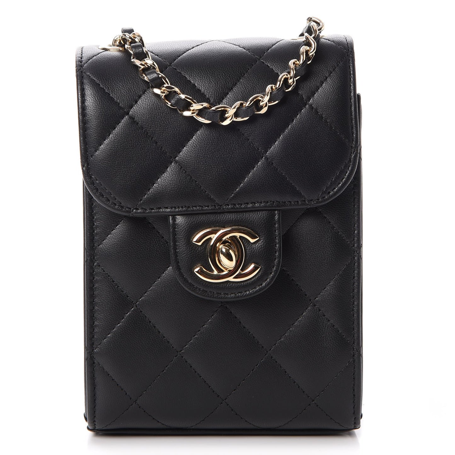 Lambskin Quilted Extra Mini Wallet On Chain WOC Black