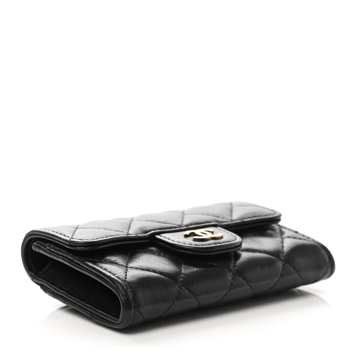 Lambskin Quilted Flap Card Holder Wallet Black