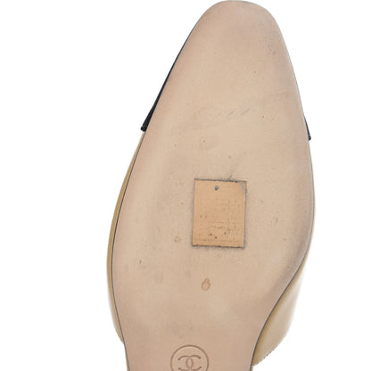 Chanel Lambskin Grosgrain Cap Toe CC Slingback Sandals 36 Beige Black 10 of 11