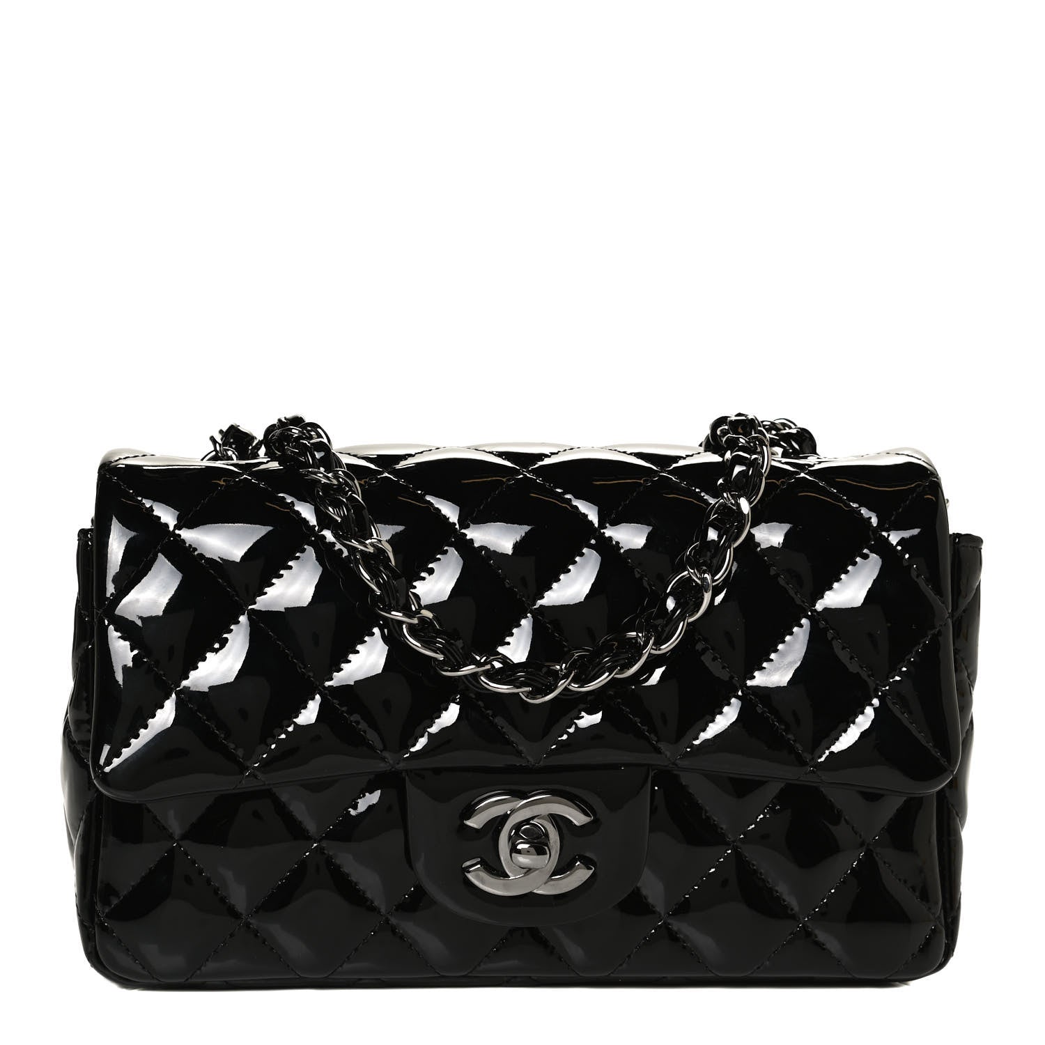 Chanel Patent Calfskin Quilted Mini Rectangular Flap Black 1 of 12