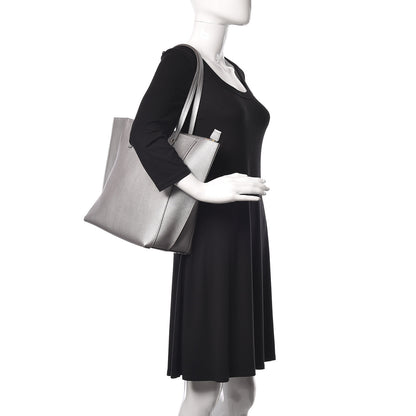 MCM Metallic Grained Calfskin Medium Top Zip Tote Spike Silver 2 of 18