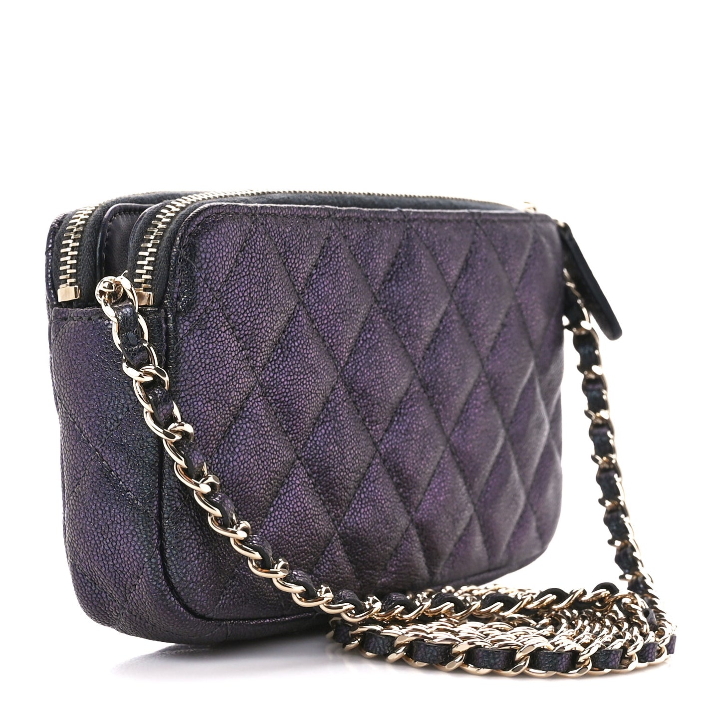 Iridescent Caviar Quilted Small Clutch With Chain Black