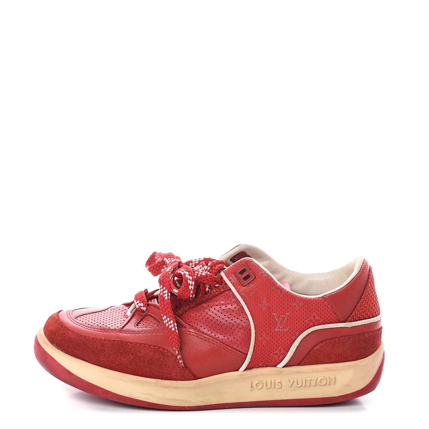 Louis Vuitton Suede Calfskin Perforated Monogram Sneaker 35.5 Red 1 of 6