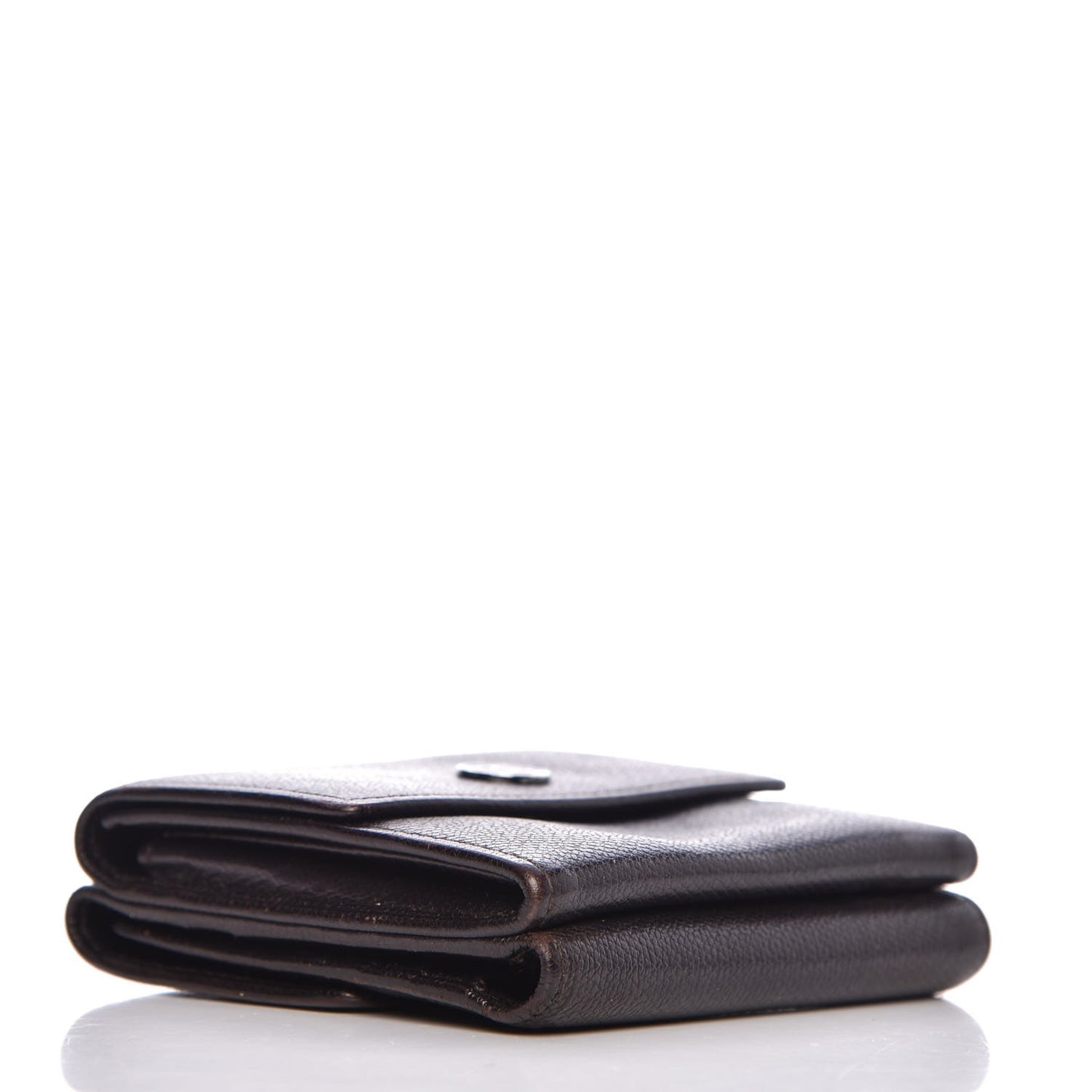Grained Calfskin CC Button Compact Wallet Dark Brown