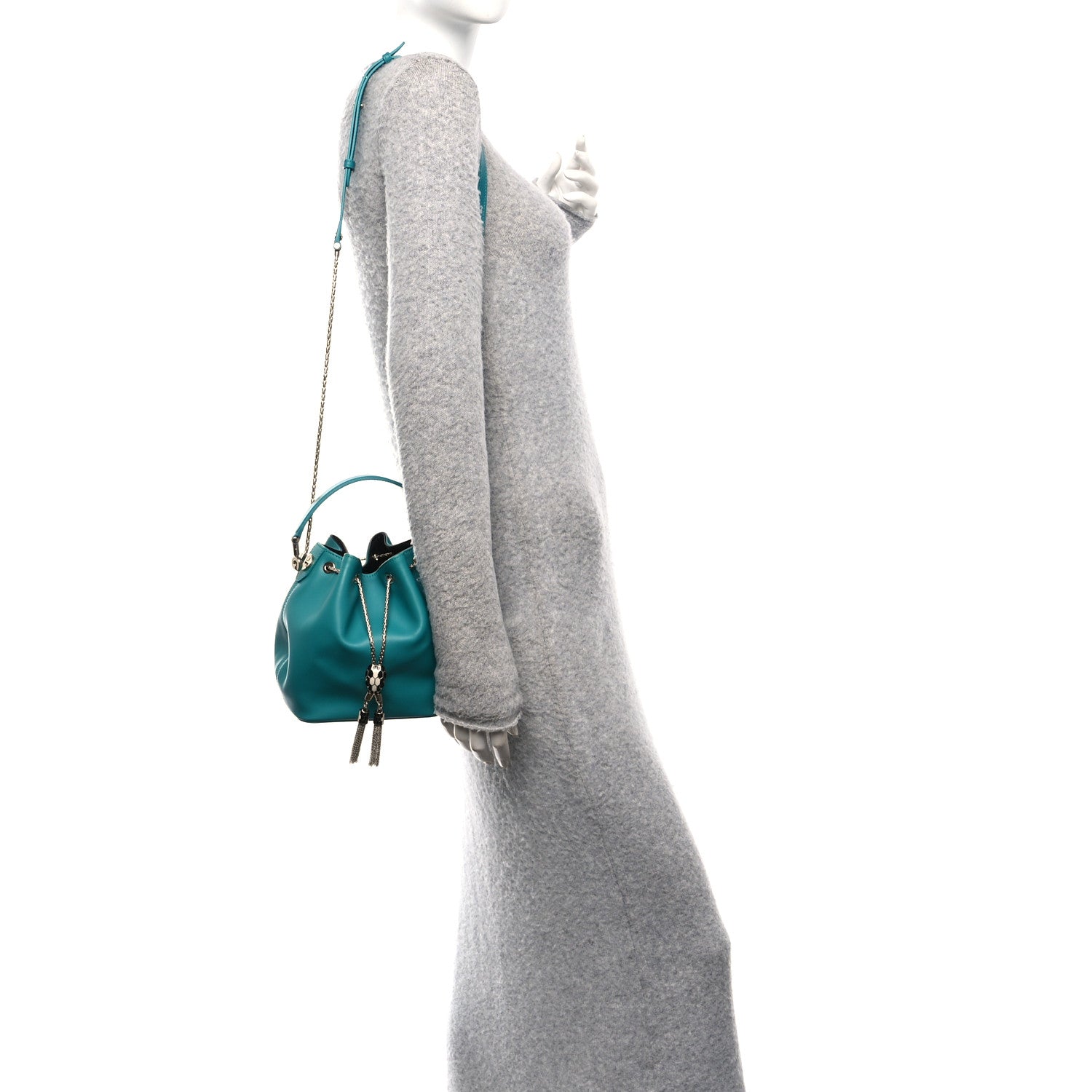 Bulgari Calfskin Serpenti Forever Bucket Bag Tropical Turquoise 2 of 9