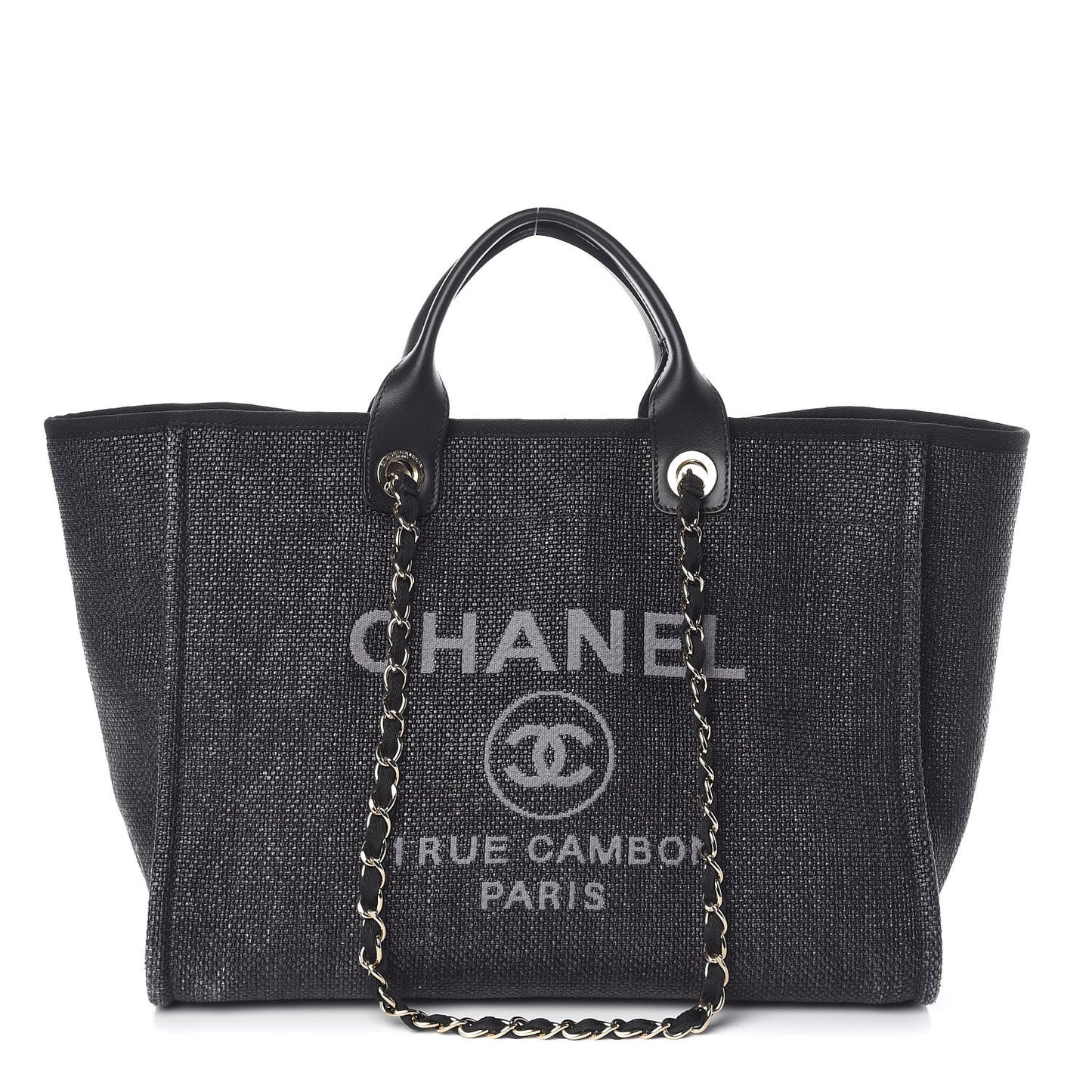 Woven Straw Raffia Large Deauville Tote Black