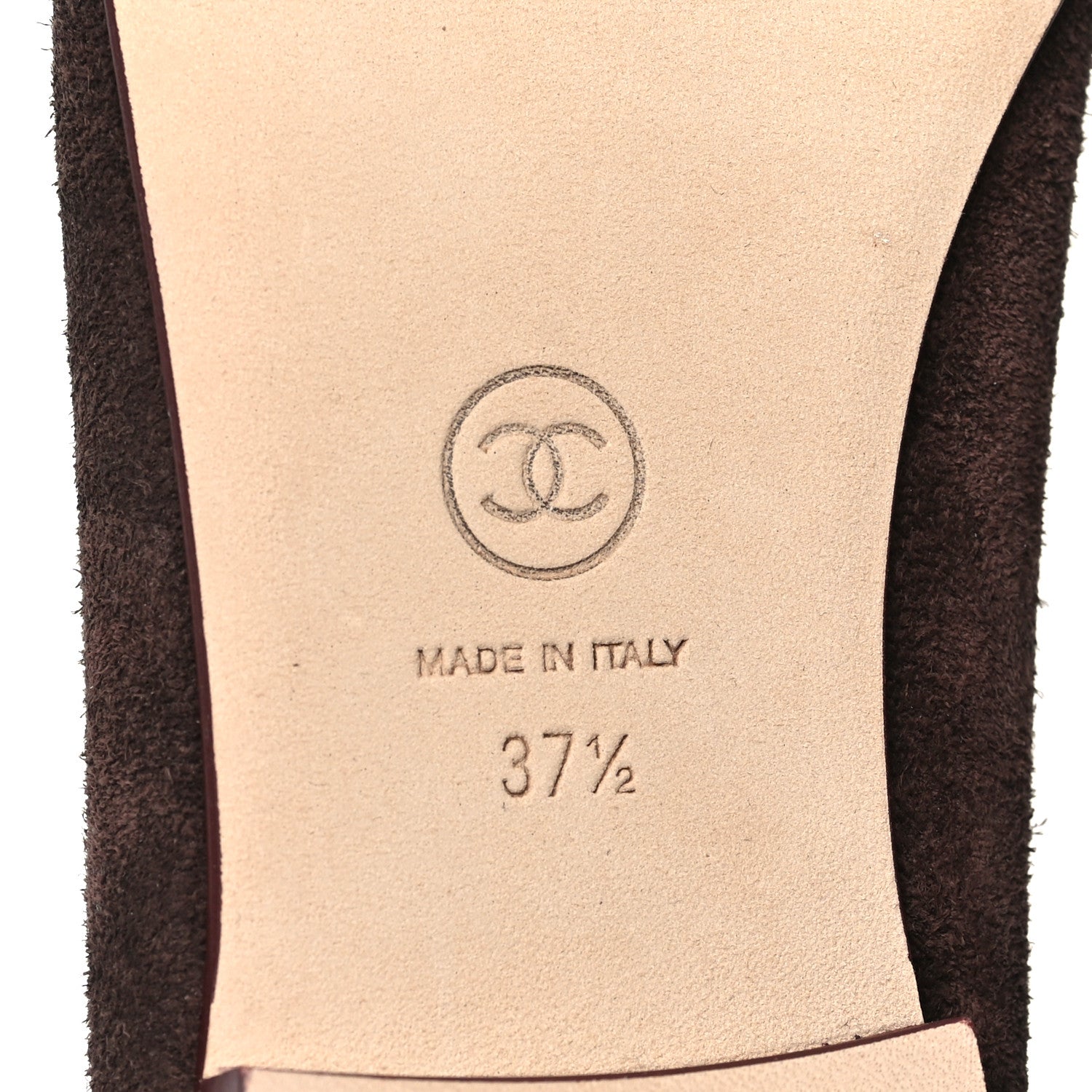 Chanel Suede Calfskin Cap Toe CC Ballerina Flats 37.5 Dark Brown Burgundy 7 of 10