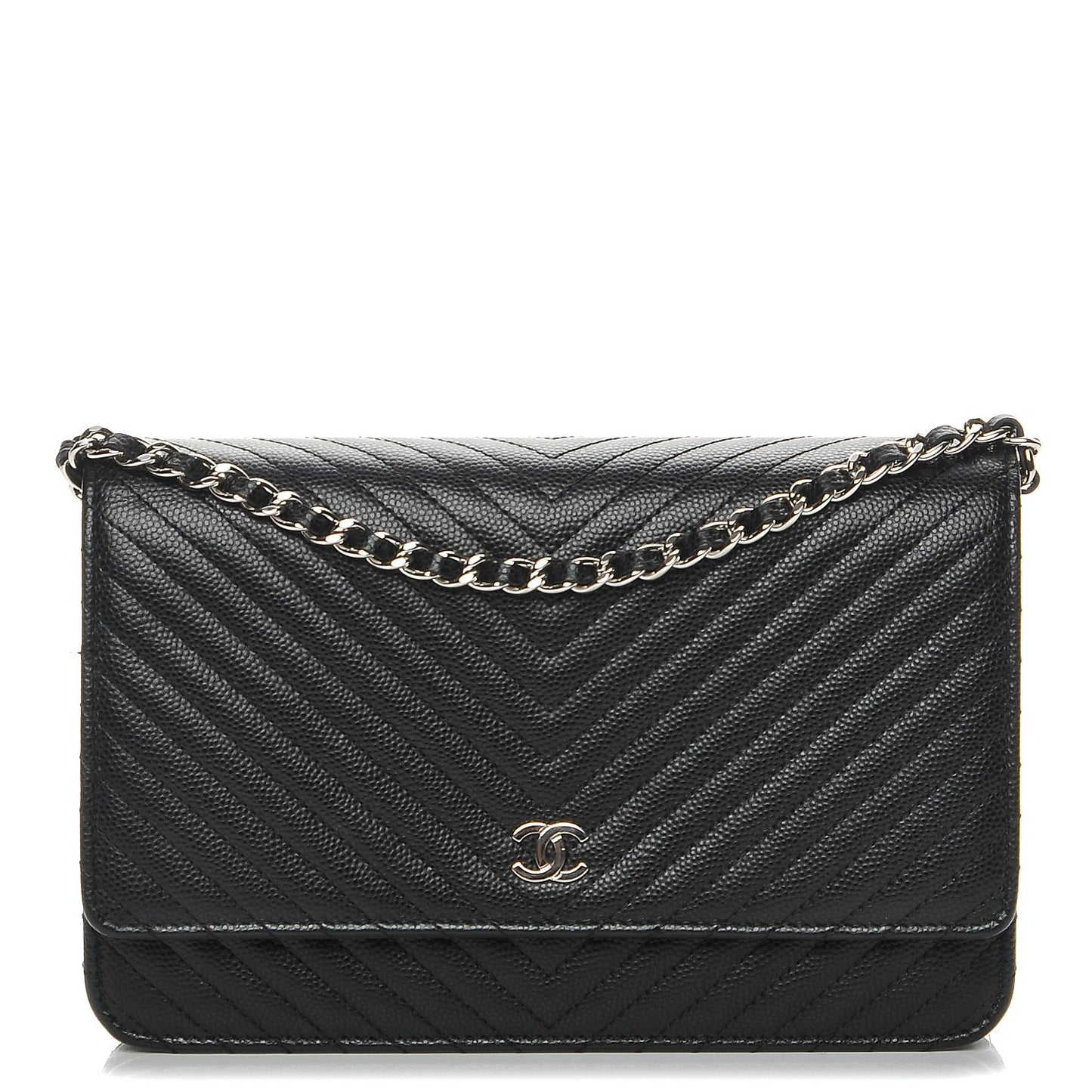 Caviar Chevron Quilted Wallet On Chain WOC Black
