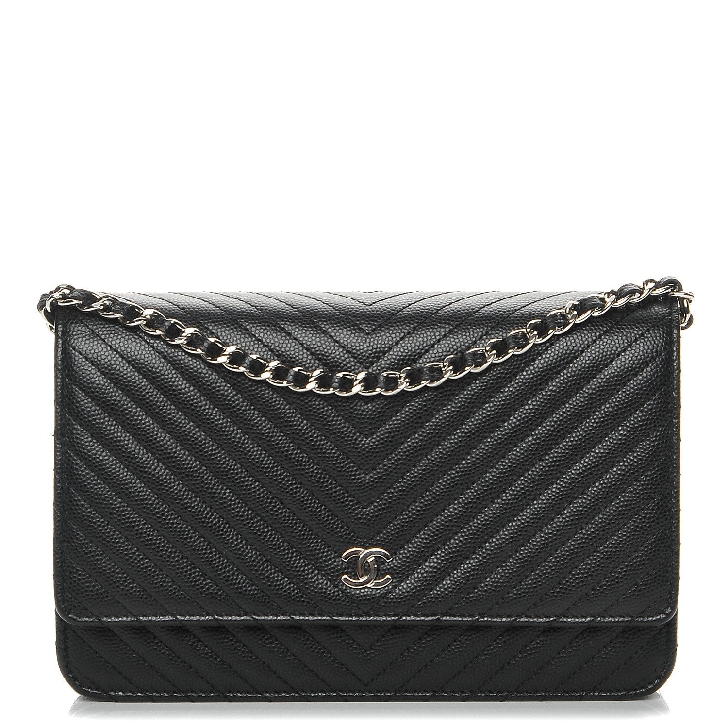 Chanel Caviar Chevron Quilted Wallet On Chain WOC Black 1 of 9