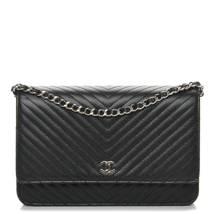 Chanel Caviar Chevron Quilted Wallet On Chain WOC Black 1 of 9