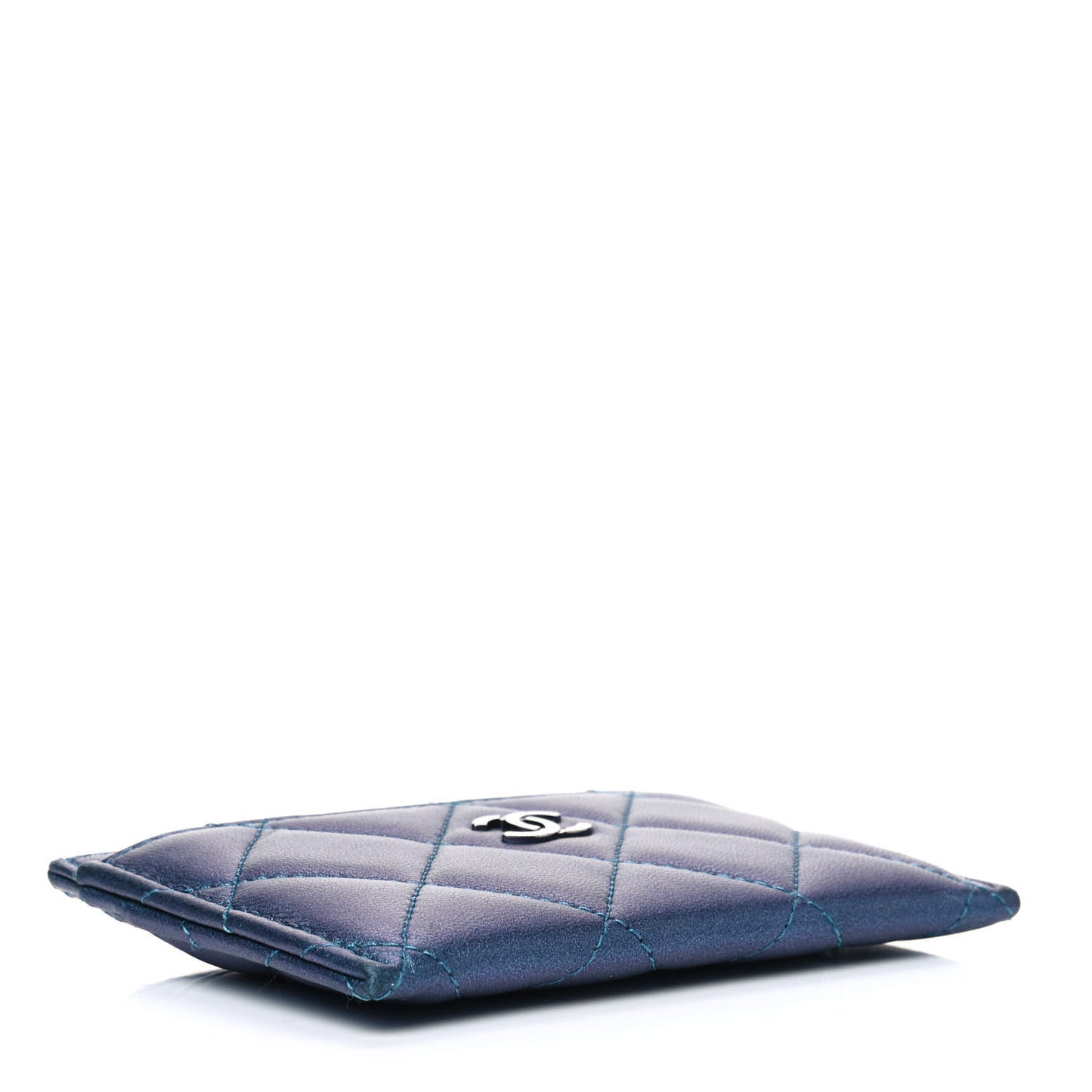 Metallic Lambskin Quilted Card Holder Turquoise