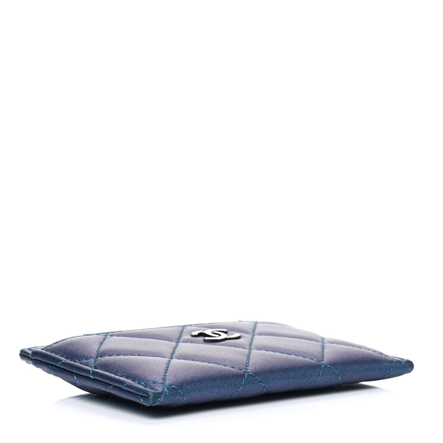 Chanel Metallic Lambskin Quilted Card Holder Turquoise 3 of 4