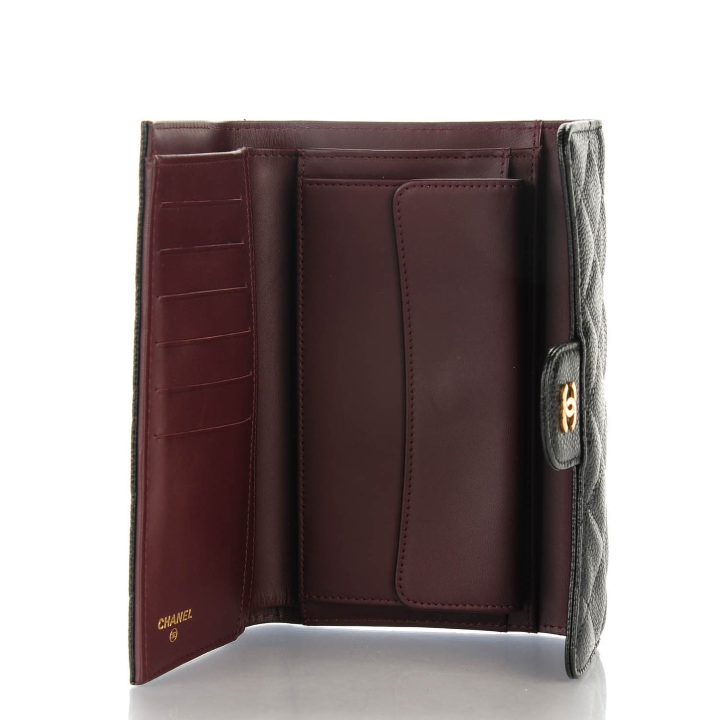 Caviar Quilted Long Flap Wallet Black